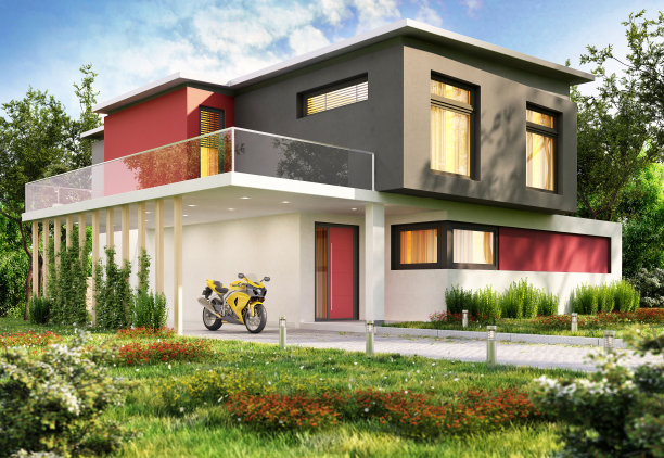 现代住宅和摩托车图片下载