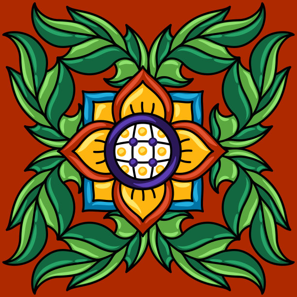 墨西哥塔拉维拉瓷砖图案。装饰用装饰性的花装饰图片下载