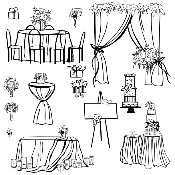 婚礼集。向量速写插图。图片下载
