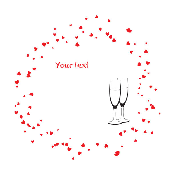 圆形矢量框架心形和香槟杯图片下载