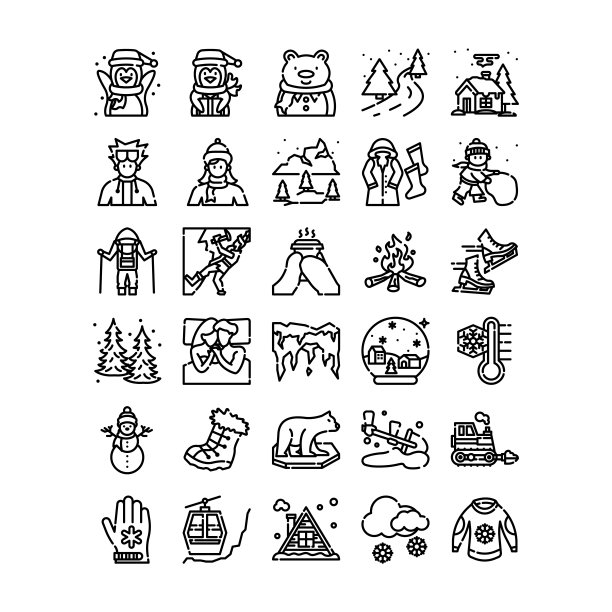 冬季大纲图标集，矢量和插图图片下载