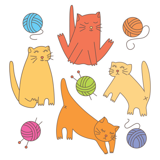 平面矢量插图与猫和球的线图片下载