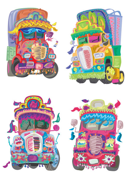 装饰鲜艳的印第安卡车图片下载