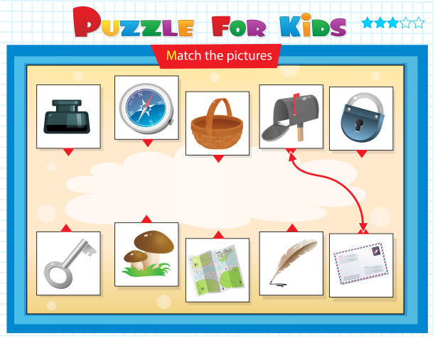 配对游戏，儿童教育游戏。对孩子的难题。匹配正确的对象。图片下载