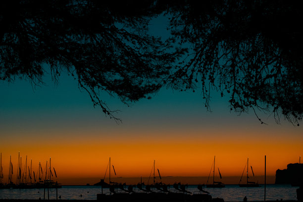 在日落的海滩上素材图片