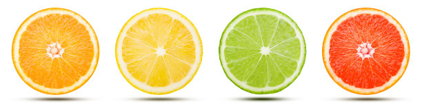 收集的柑橘片被切成一个球体。橙色，柠檬，酸橙，和粉红色柚子的阴影孤立在白色的背景。商业图像与剪切路径。图片下载