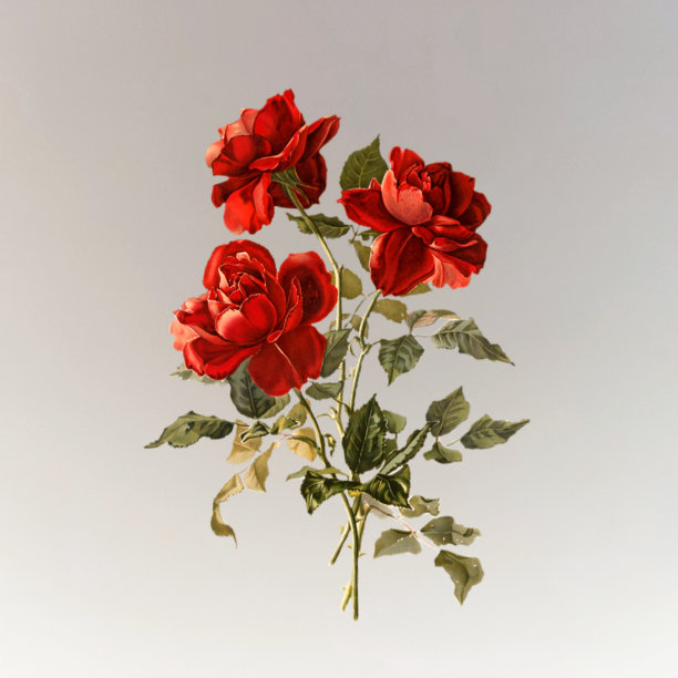 一幅花卉插图，红玫瑰配素色背景图片下载