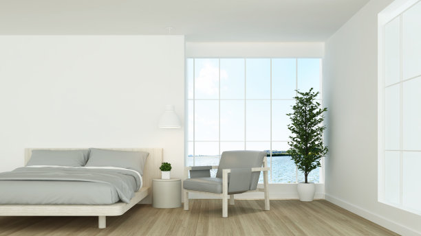 3D渲染角落的室内卧室空间和观赏自然图片下载