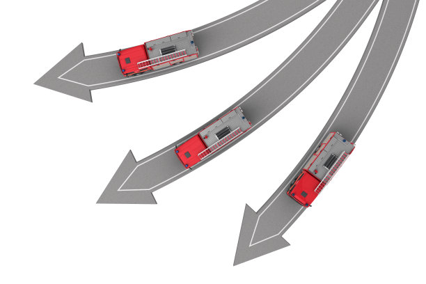 三辆消防车朝不同方向开去图片下载