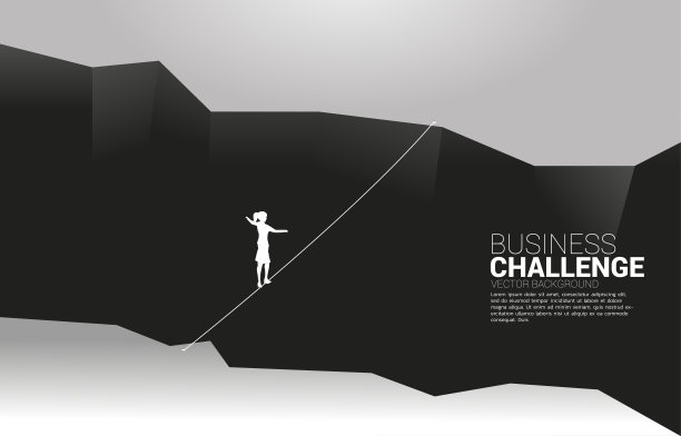 女商人的剪影在绳索上行走。图片下载