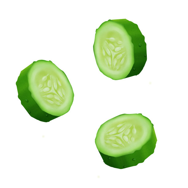 新鲜黄瓜片，蔬菜现实插图孤立在白色背景。图片下载