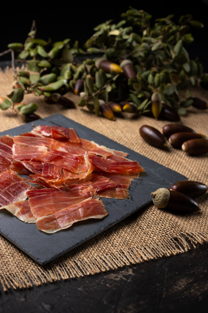 橡子火腿的概念。用橡树子喂养的猪肉产品，在西班牙也被称为黑腿火腿图片下载