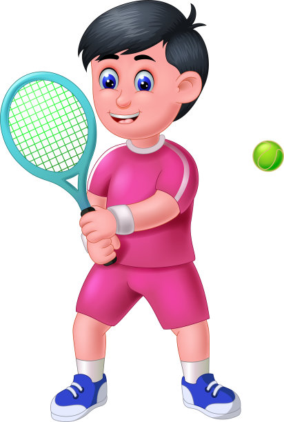 有趣的网球运动员男孩在粉红色制服与球拍卡通图片下载