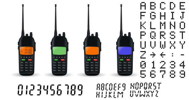 无线电收发器。设备、字体和数字的集合图片下载