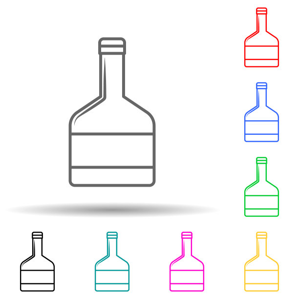 威士忌酒瓶多色风格的图标。简单的细线，瓶子图标的轮廓矢量ui和ux，网站或移动应用程序图片下载
