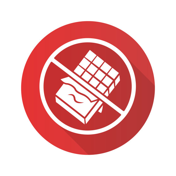 巧克力免费产品平面设计长阴影字形图标。无糖、甜味剂和葡萄糖迹象。零卡路里，糖尿病饮食。糖果，垃圾食品。没有巧克力棒矢量剪影插图图片下载