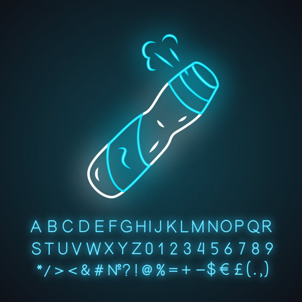 除臭剂，身体喷雾瓶霓虹灯图标。有字母、数字和符号的发光符号。香水店、美容院产品矢量孤立插画。皮肤护理配件。消毒气雾剂图片下载