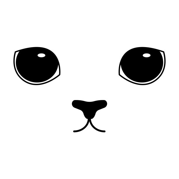 猫的脸。猫的头，大大的黑眼睛，鼻子和嘴巴。单色印花，动物印花。矢量插图孤立图片下载