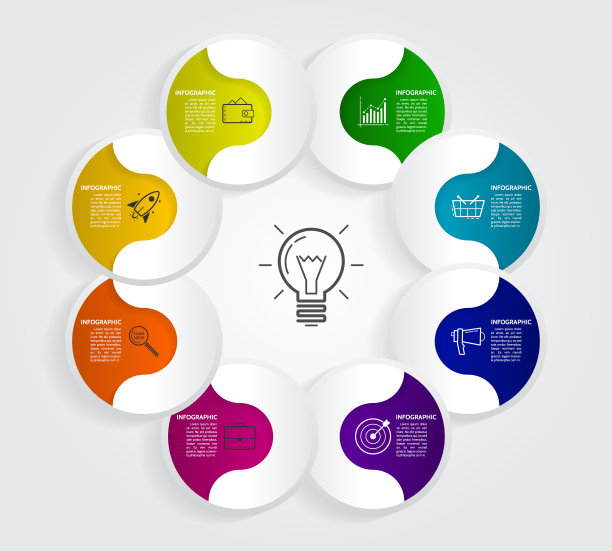 信息图形设计模板与3D纸标签。现代极简布局的圆圈和营销图标的企业。图片下载