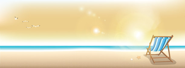 美丽的夏日黄昏海滩，全景旗帜矢量背景图片下载