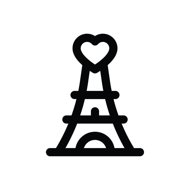 情人节相关的爱情和浪漫的埃菲尔铁塔向量在线型风格图片下载