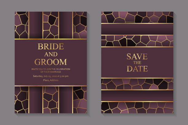 一套豪华婚礼邀请设计或贺卡模板。图片下载