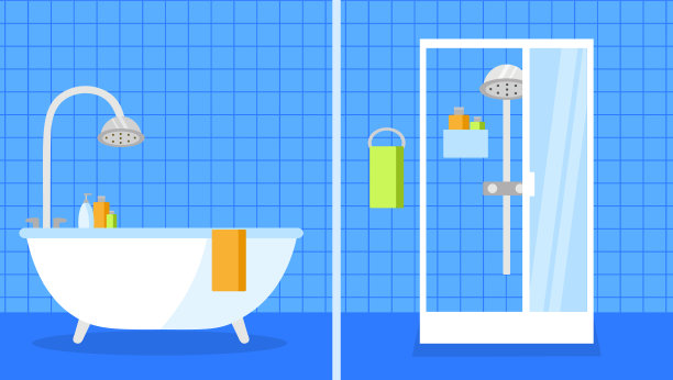 浴缸和淋浴的比较。图片下载