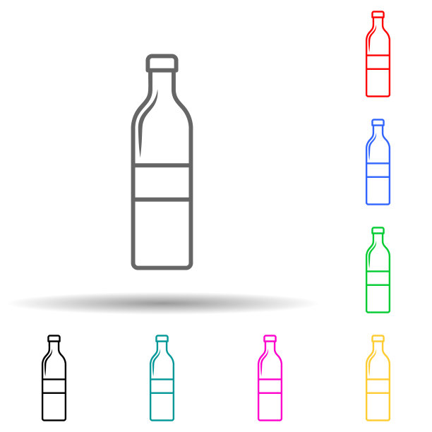 瓶装水多颜色风格图标。简单的细线，瓶子图标的轮廓矢量ui和ux，网站或移动应用程序图片下载