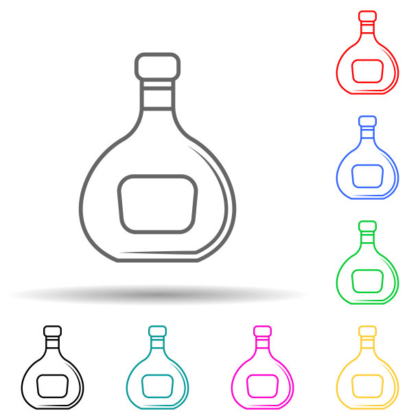 酒瓶的酒精多颜色风格图标。简单的细线，瓶子图标的轮廓矢量ui和ux，网站或移动应用程序图片下载