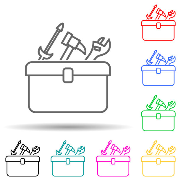 工具袋多色风格图标。简单的细线，轮廓向量的汽车服务和维修零件的ui和ux图标，网站或移动应用程序图片下载