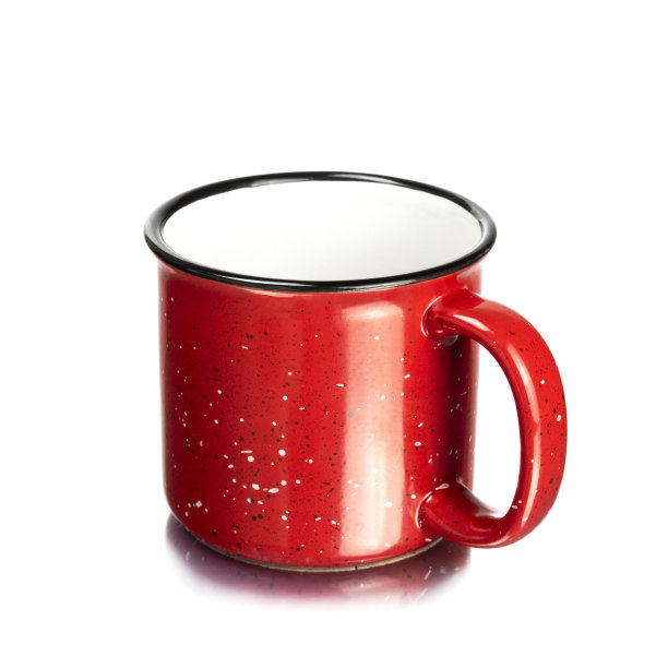红色陶瓷杯，白色背景，手柄孤立图片下载