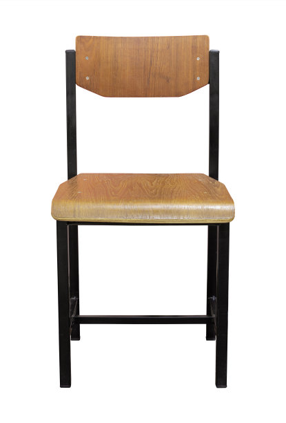 前视图的金属椅子与木座孤立的白色背景图片下载