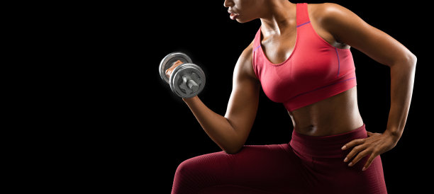 裁剪图像的非洲女孩泵杠铃与一只手图片下载