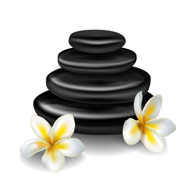 逼真详细的3d按摩石和热带花卉水疗概念集。向量图片下载