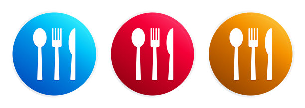 餐具图标溢价时尚的圆形按钮设置图片下载