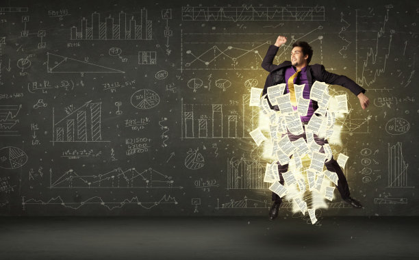 英俊的商人跳着纸文件云图片下载