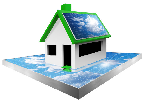 带有两块太阳能板的模型房屋——孤立在白色背景上图片下载