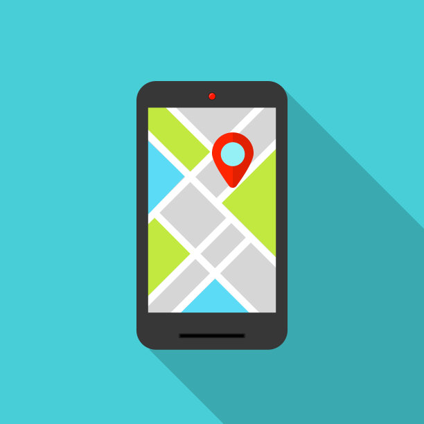 手机地图定位器平面图标长阴影矢量插图。图片下载