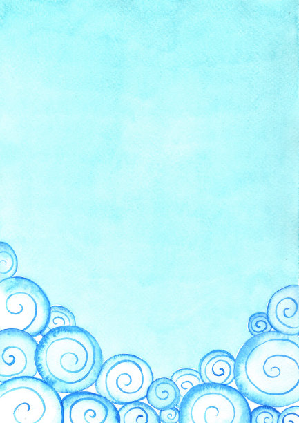 云边和蓝天水彩手画在中国艺术风格。图片下载