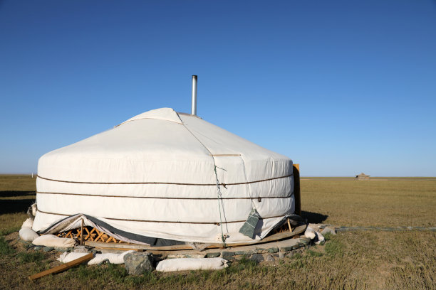 戈壁沙漠中的蒙古包图片下载
