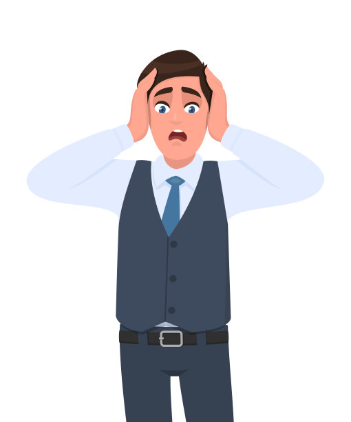 震惊的年轻商人双手抱头。沮丧的人带着害怕的表情。头痛、疼痛或压力。男性角色设计插画。在矢量卡通风格的人类情感。图片下载