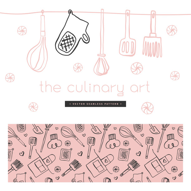 厨房用具的模式。面包店的背景画。图片下载
