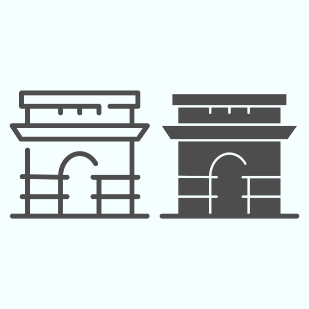 凯旋门线和立体图标。法国凯旋门矢量插图孤立在白色。凯旋门轮廓风格设计，为网页和应用程序设计。Eps 10。图片下载