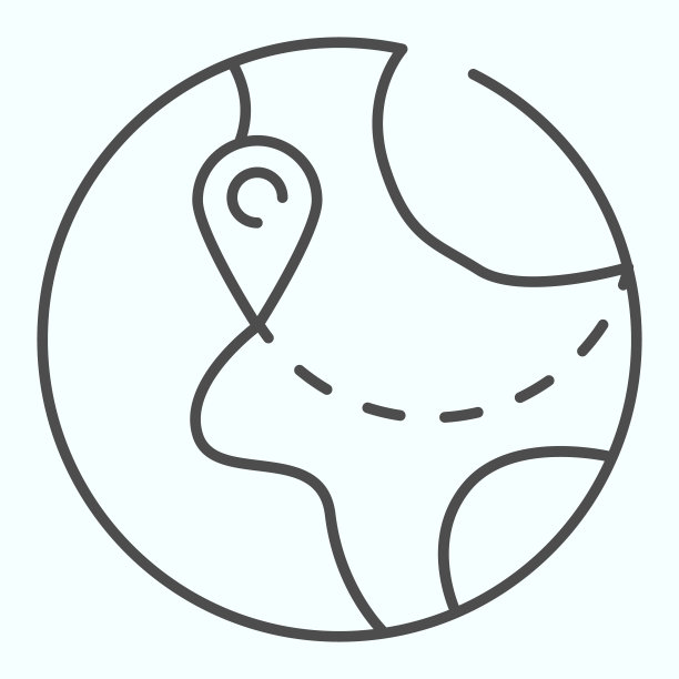 行星地球与针细线图标。地球与指针矢量插图孤立在白色。世界地球仪和指针轮廓风格设计，设计为web和应用程序。Eps 10。图片下载