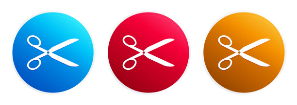 时尚圆形按钮剪刀图标套装图片下载
