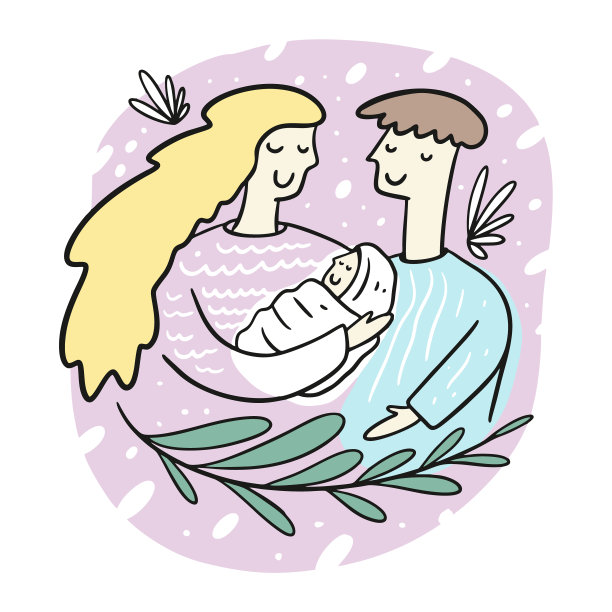 爸爸妈妈抱着一个新生婴儿的卡通矢量图图片下载