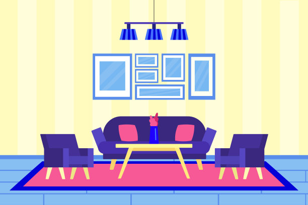 现代风格的客厅。室内有家具和设备。素材图片