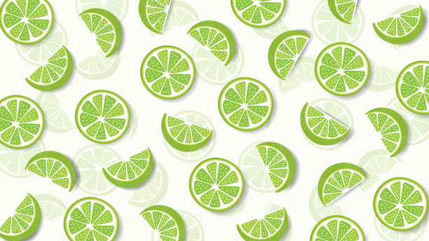 新鲜柠檬片。热带夏季水果无缝图案背景。图片下载