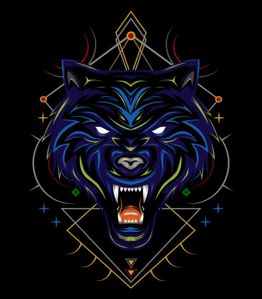 狼插图矢量设计模板股票插图狼，嚎叫，插图，树，矢量图片下载