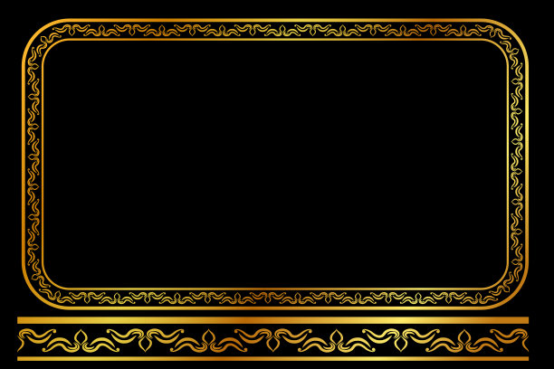 向量黄金矩形花框架，在黑色的背景图片下载